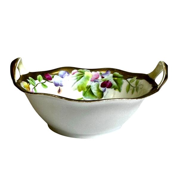 PT Bavarian Porcelain Vintage Hand Painted 7" Serving Bowl Sweet Peas Gold Trim - Picture 4 of 6